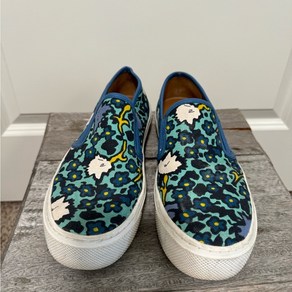 Coach Blue and Green Floral Slip-On Loafers - Picture 1 of 8